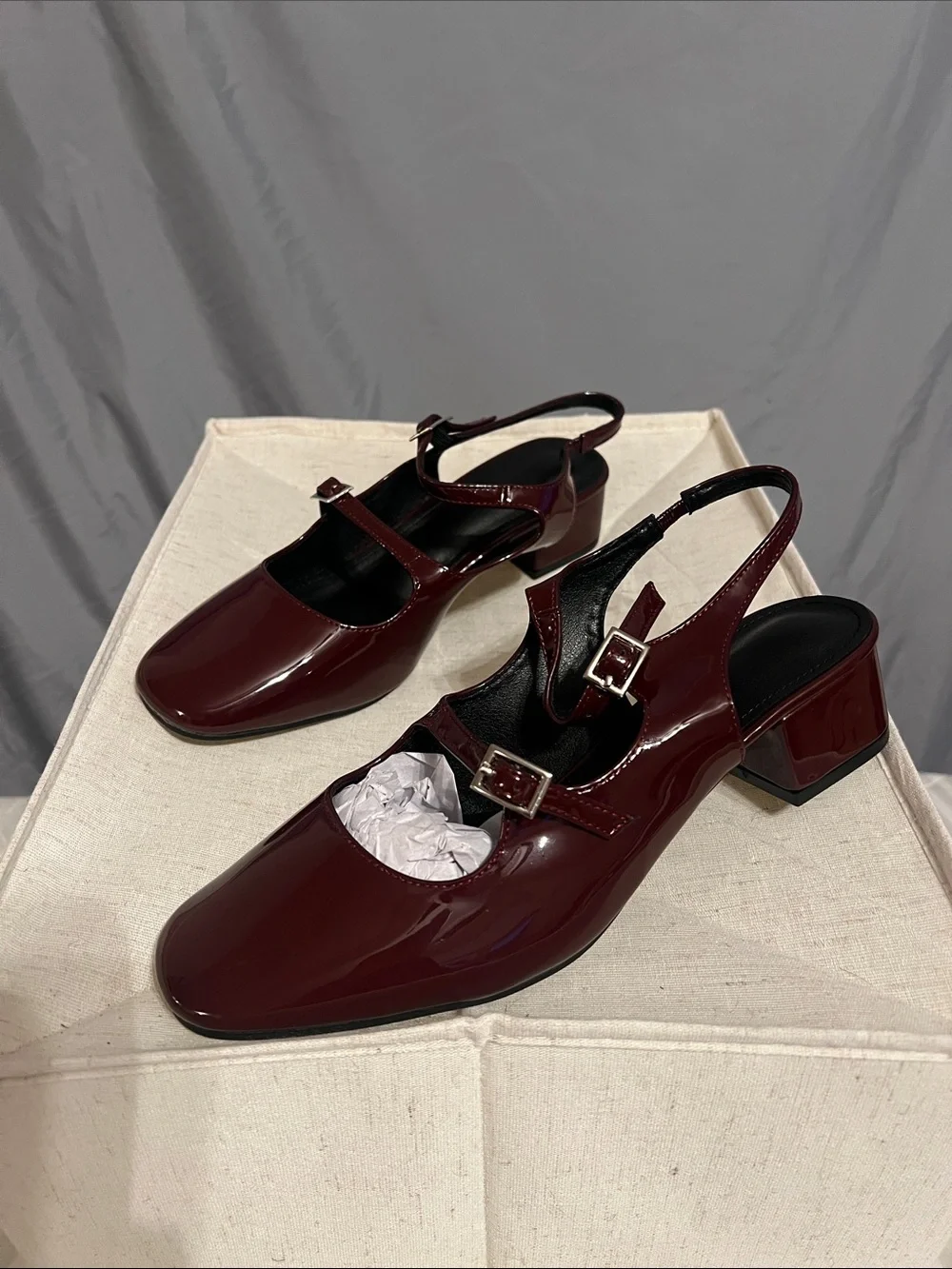 Burgundy Slingback Buckle Mary Jane Heels - Picture 2 of 4